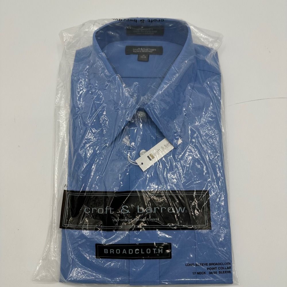 Croft & Barrow Mens Dress Shirt 17 34/35 French Blue Wrinkle Resistant NWT